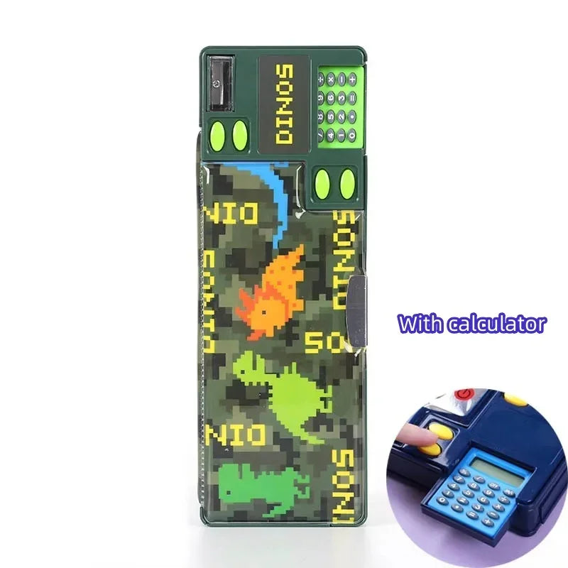 Creative Multi-functional Plastic Stationery Box for Primary School Students Double-sided Magnetic Pencil Calculator Sharpener