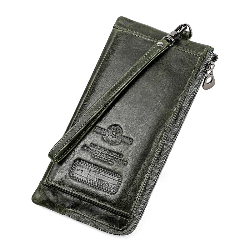 2022 Men Wallet Clutch Genuine Leather Brand Rfid Wallet Male Organizer Cell Phone Clutch Bag Long Coin Purse Free Engrave