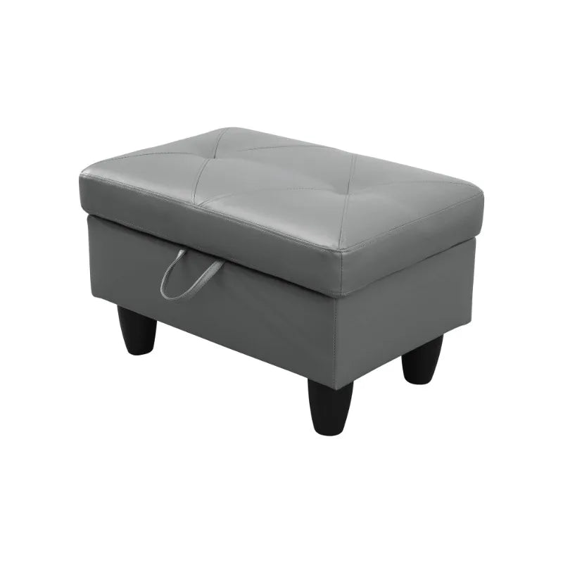 Dark Grey and Brown Semi PU Synthetic Leather Ottoman Living Room Sofa