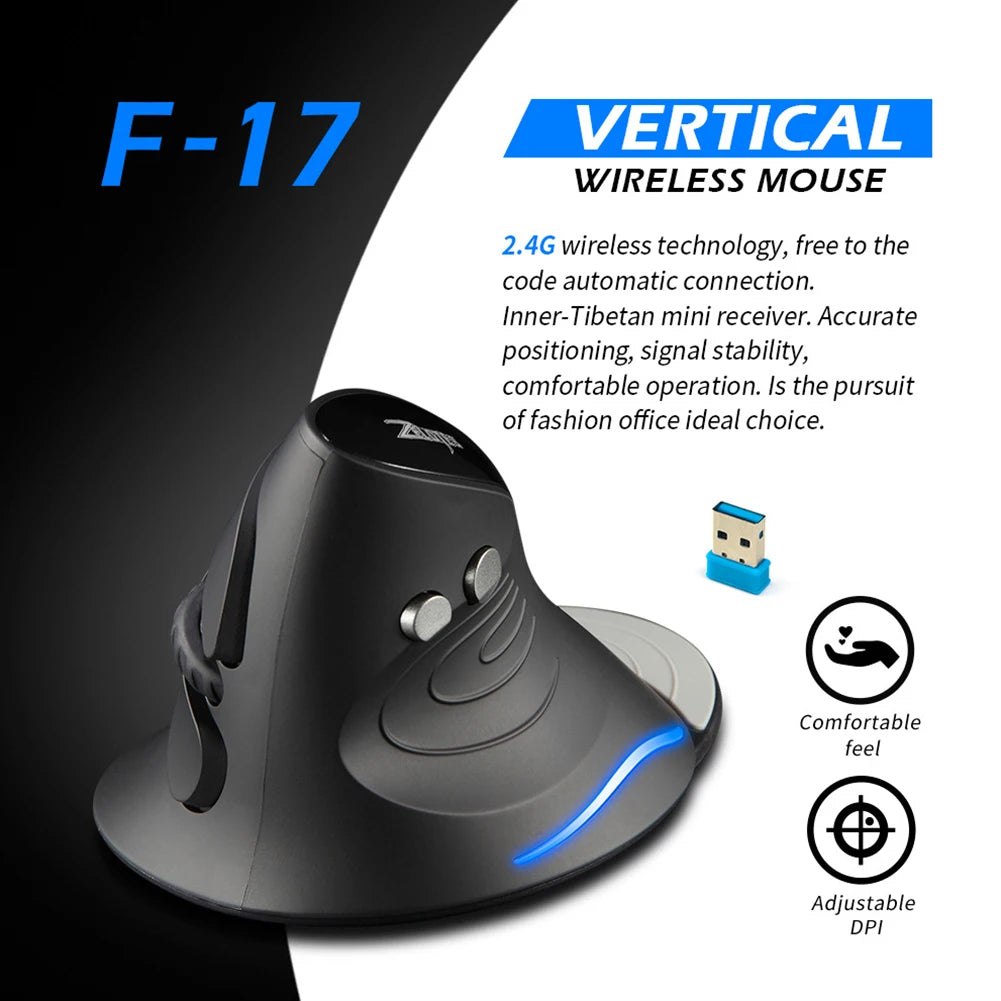 Wireless Right Hand Vertical Mouse Ergonomic Gaming Mouse 2400 DPI USB Optical Wrist Healthy Mice for PC Computer