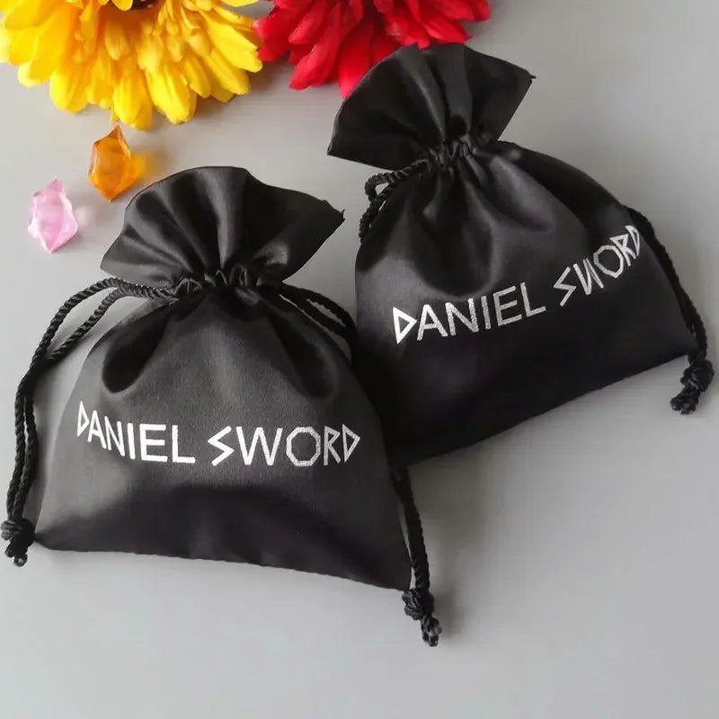 Satin Bag Custom Packaging Jewelry Drawstring Pouch Silk Sachet Gift Cosmetic Party Product Candy Beaded Reusable Bag Print Logo