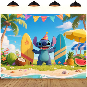 Stitch theme background cute cartoon birthday party beach summer seaside children decoration Photography booth