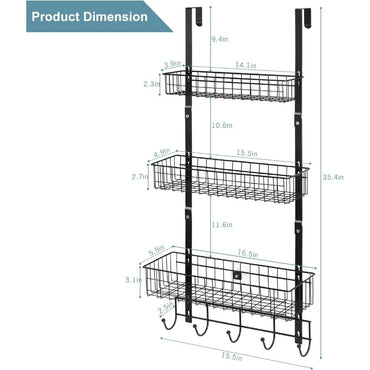 Over the Door Pantry Organizer 3 Tier Hanging Basket Back Door Storage Rack Shelf Metal Over the Door Shelves