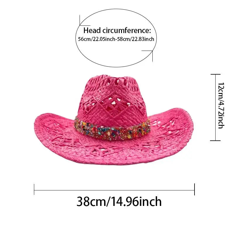 Festival Pink Cowboy Straw Hat Woman - Summer Western Party Decorations Cosplay with Cowboy Hats for Cowgirl Party of Theme