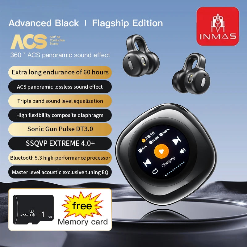 INMAS CT11 ANC Ear Clip Earbuds Wireless Bluetooth Display Screen Headphones Active Noise Reduction Earphones Waterproof Headset