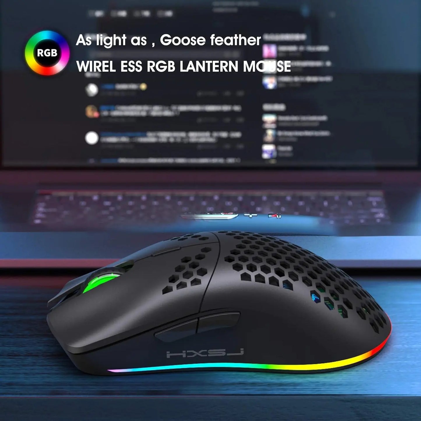 MAMBASNAKE x HXSJ T66 Wireless Gaming Mouse, 2.4Ghz Rechargeable Mouse with 6 Programmable Buttons