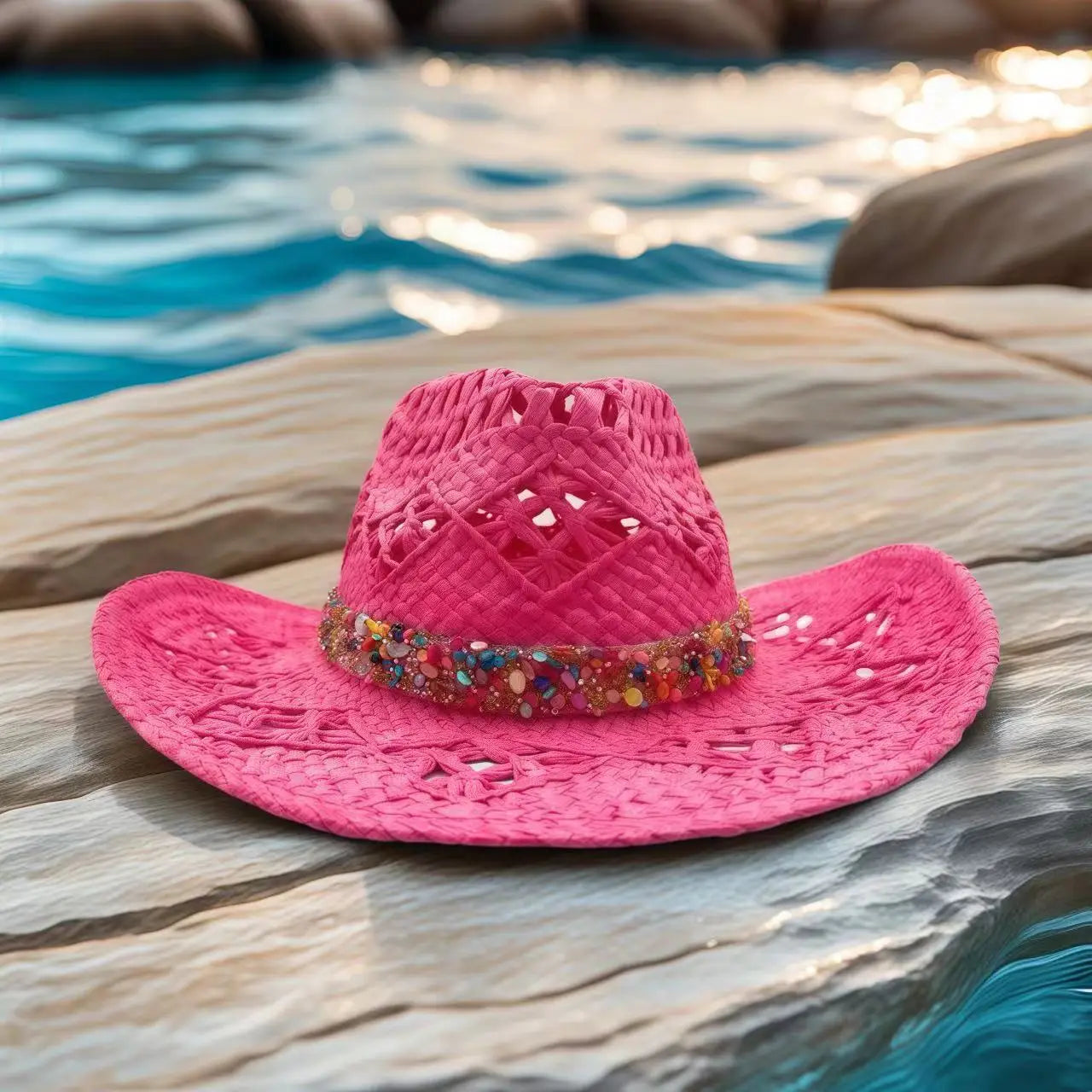 Festival Pink Cowboy Straw Hat Woman - Summer Western Party Decorations Cosplay with Cowboy Hats for Cowgirl Party of Theme
