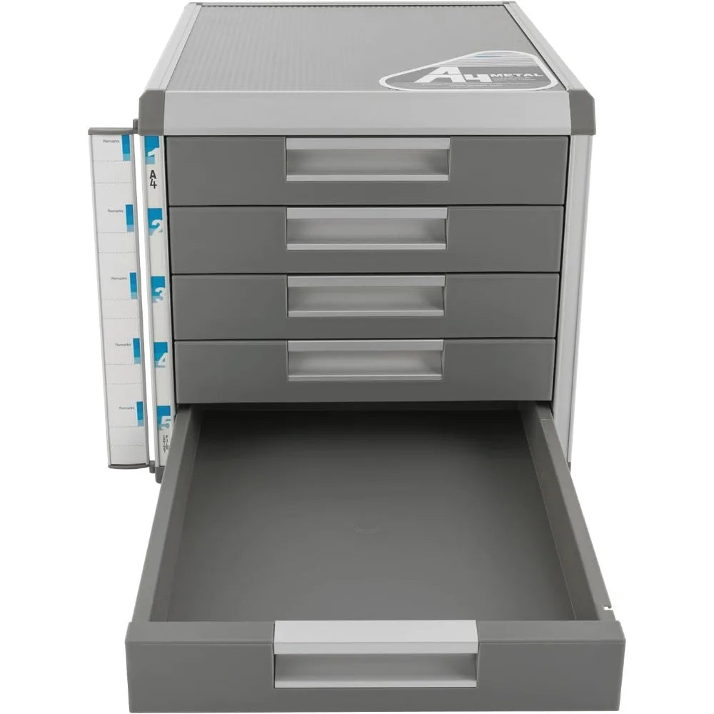 Desk Organizer with 5 Drawers Aluminum Alloy Desk Storage Box Lockable File Organizer for Office Supplies School Home