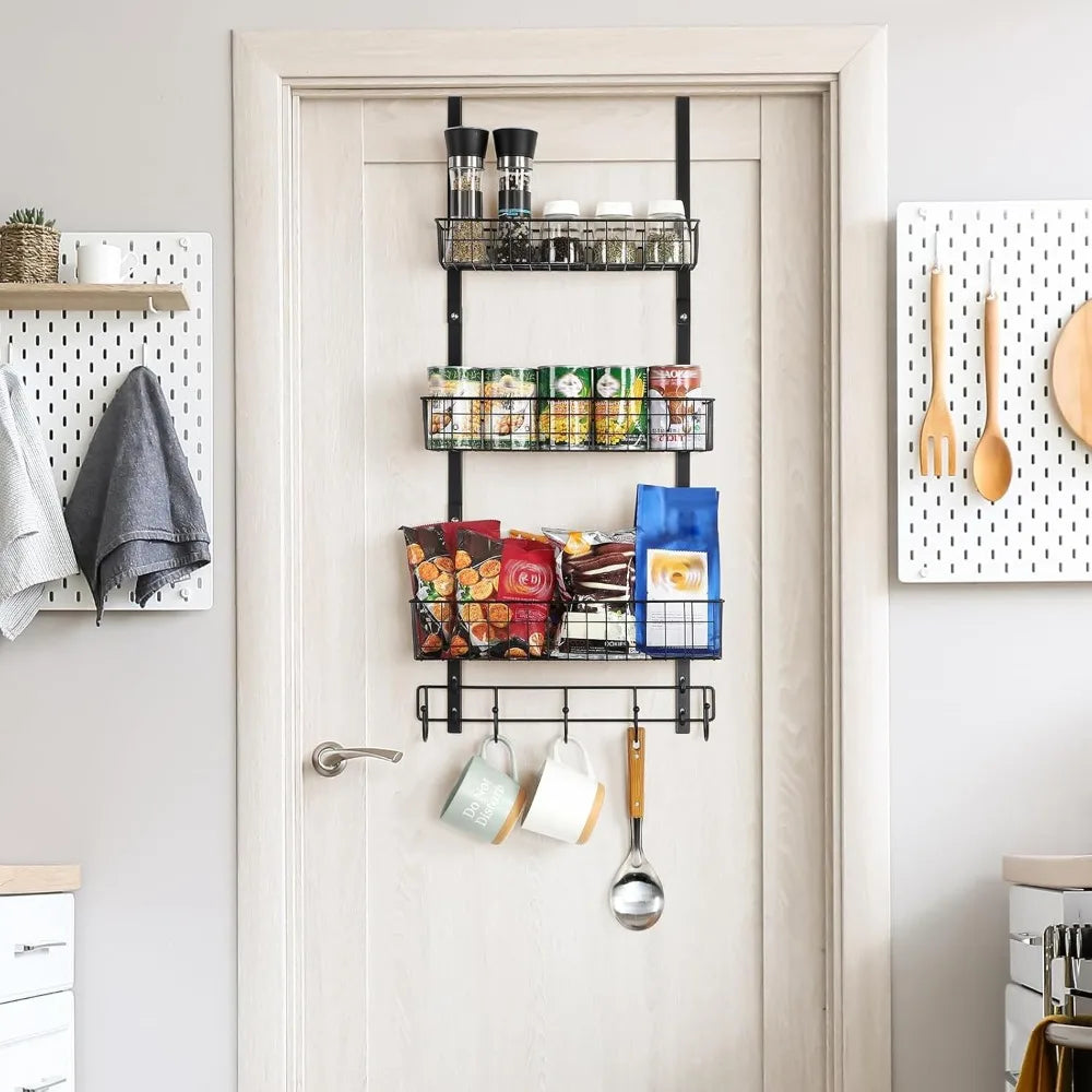 Over the Door Pantry Organizer 3 Tier Hanging Basket Back Door Storage Rack Shelf Metal Over the Door Shelves
