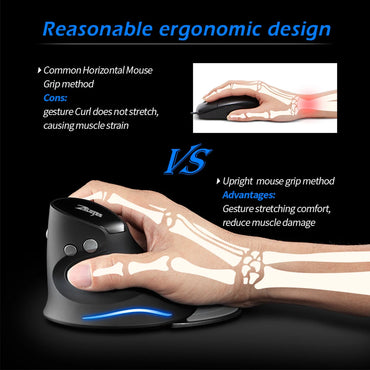 Wireless Right Hand Vertical Mouse Ergonomic Gaming Mouse 2400 DPI USB Optical Wrist Healthy Mice for PC Computer