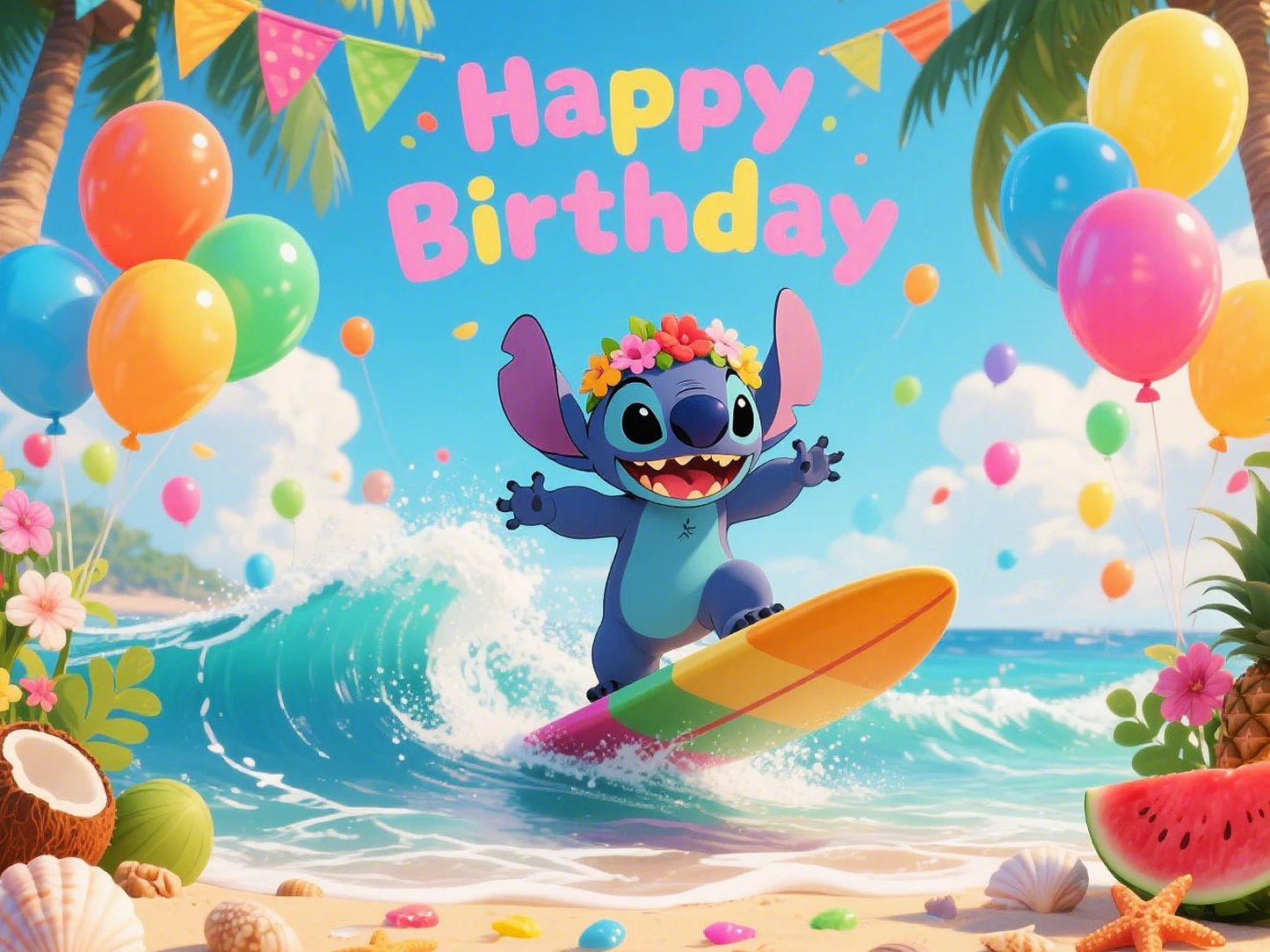 Stitch theme background cute cartoon birthday party beach summer seaside children decoration Photography booth