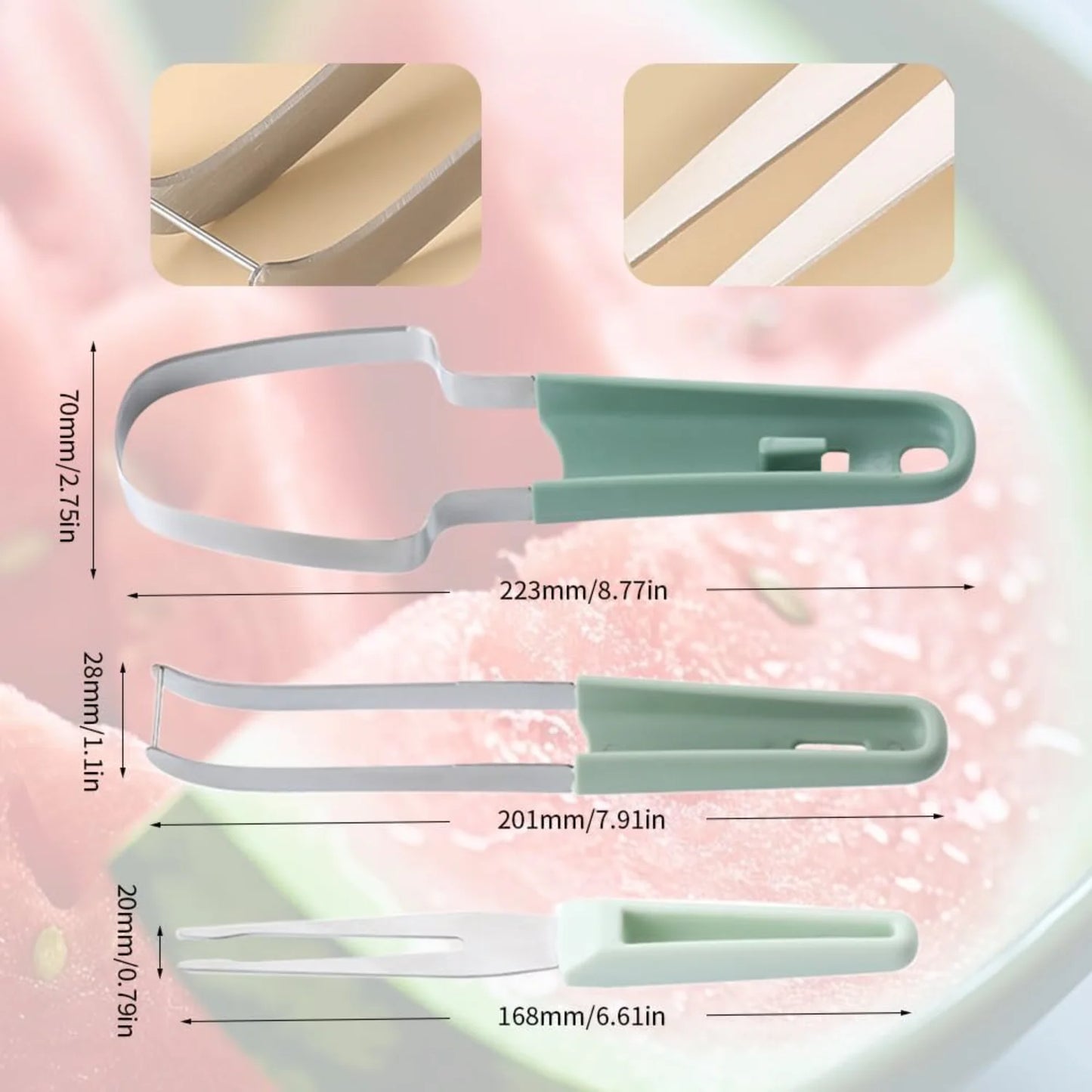 2024 New in 1 Stainless Steel Watermelon Popsicle , Watermelon Fork Slicer Tool Melon Portability Fruit Fork Kitchen Gadgets