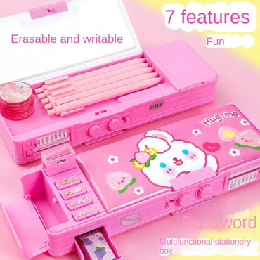 Multi Functional Stationery Box Smart Female Password Lock High Tech Pencil Case Mechanism Bilayer Girls School Students