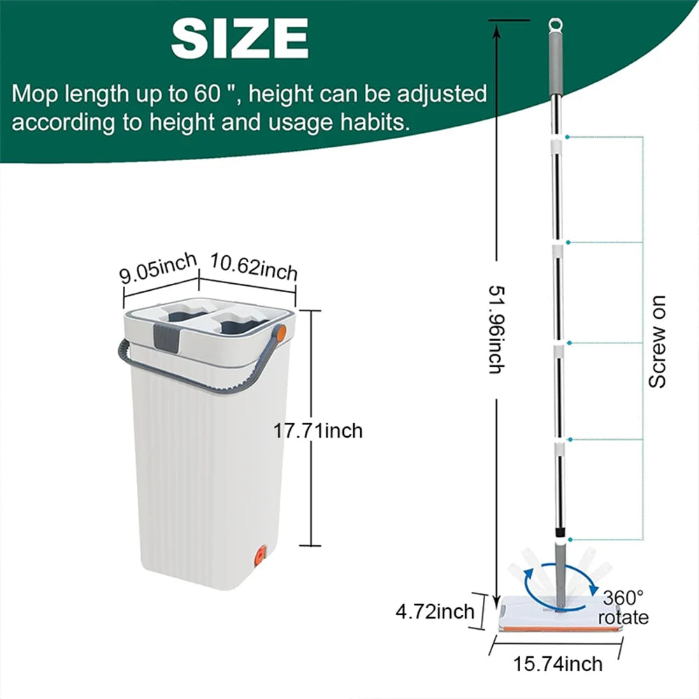 Mop and Bucket with Wringer Set Large Flat Floor Mop and Bucket Wet and Dry Use with 360° Rotatable Mop Head for Cleaning