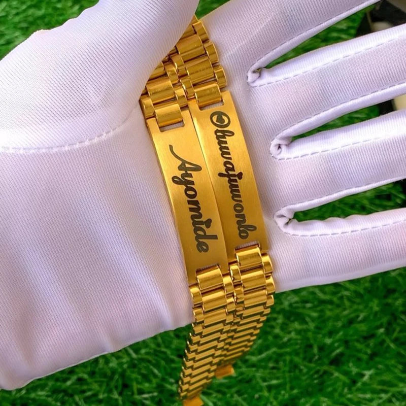 Customized Male Name Bracelet Stainless Steel Gold Color Punk Jewelry Personalized Letter Nameplate Bangle Best Friend Gifts
