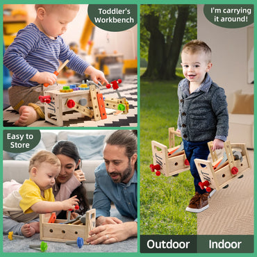 Wooden Tool Set for Kids, 29 Pcs Montessori Toddler Toys with Tool Box