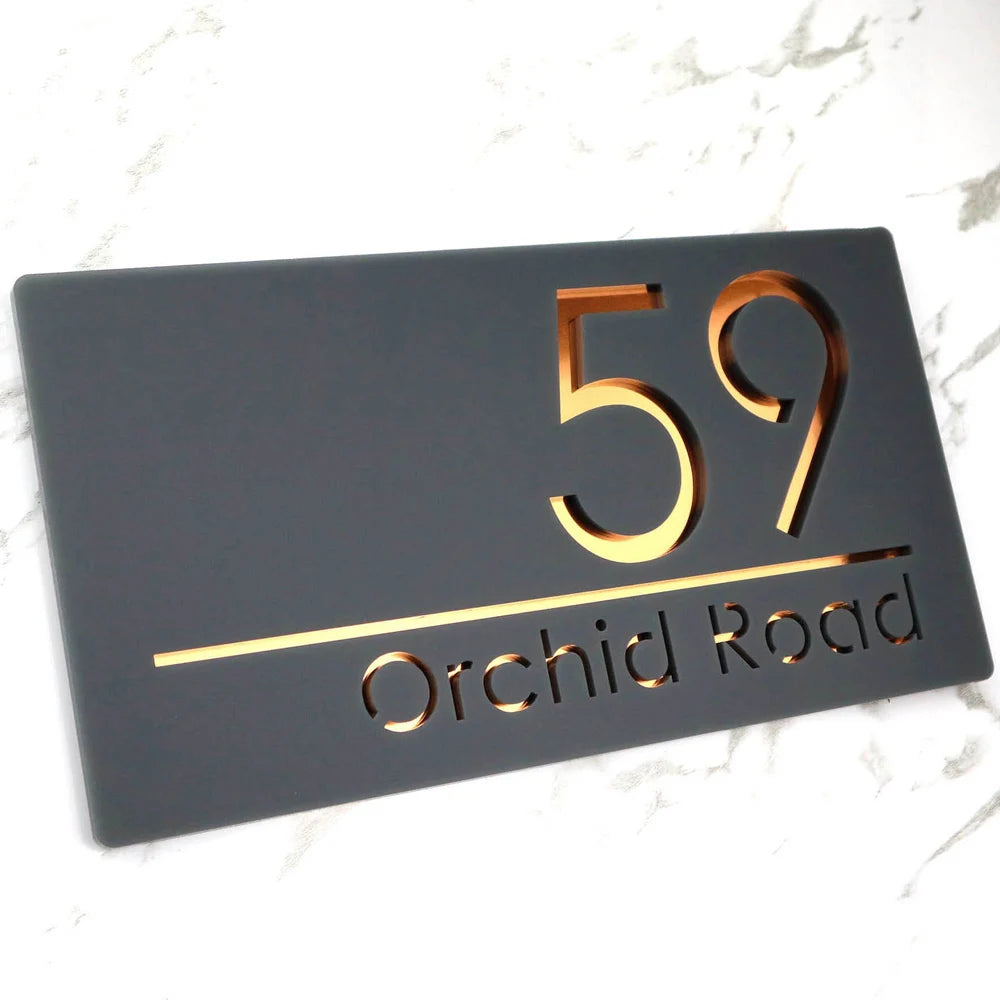 Personalized Custom 3D Door Sign Laser Cut Acrylic Mirror Text Modern Floating House Number Sign Outdoor Street Family Name Sign