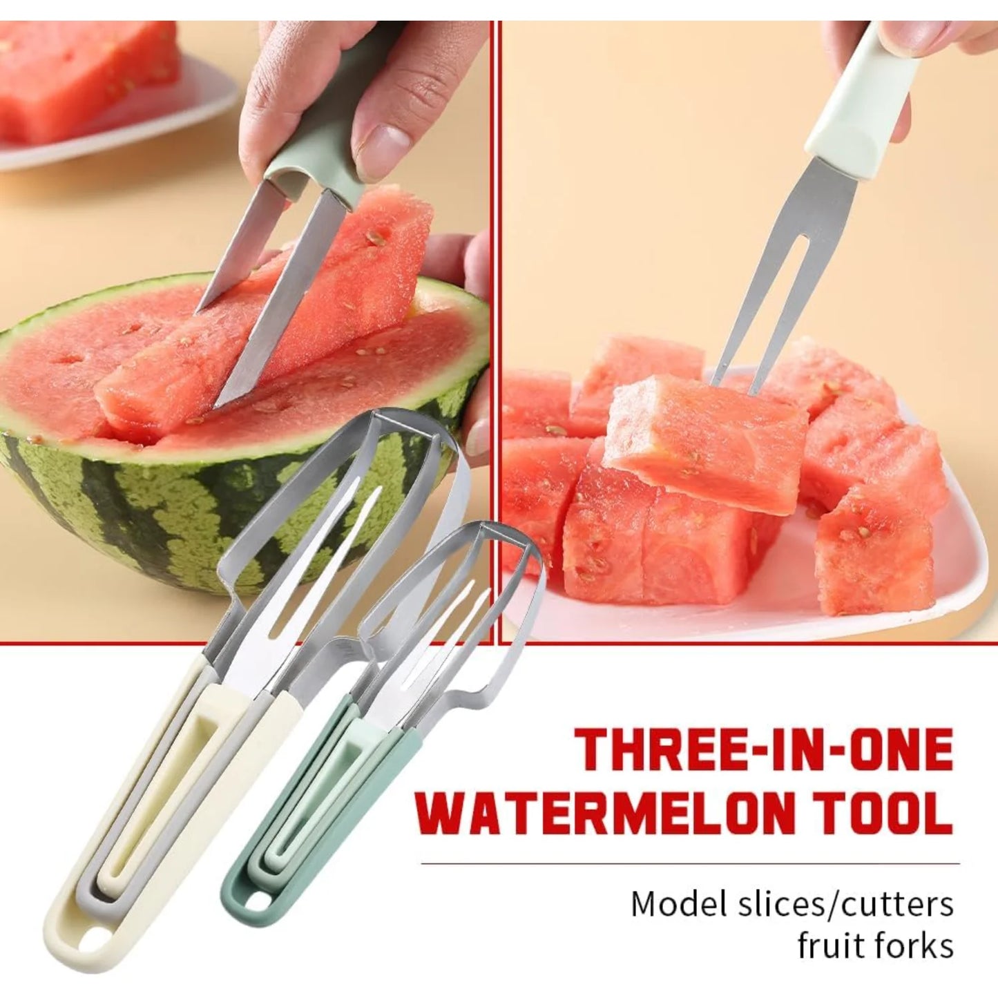 2024 New in 1 Stainless Steel Watermelon Popsicle , Watermelon Fork Slicer Tool Melon Portability Fruit Fork Kitchen Gadgets