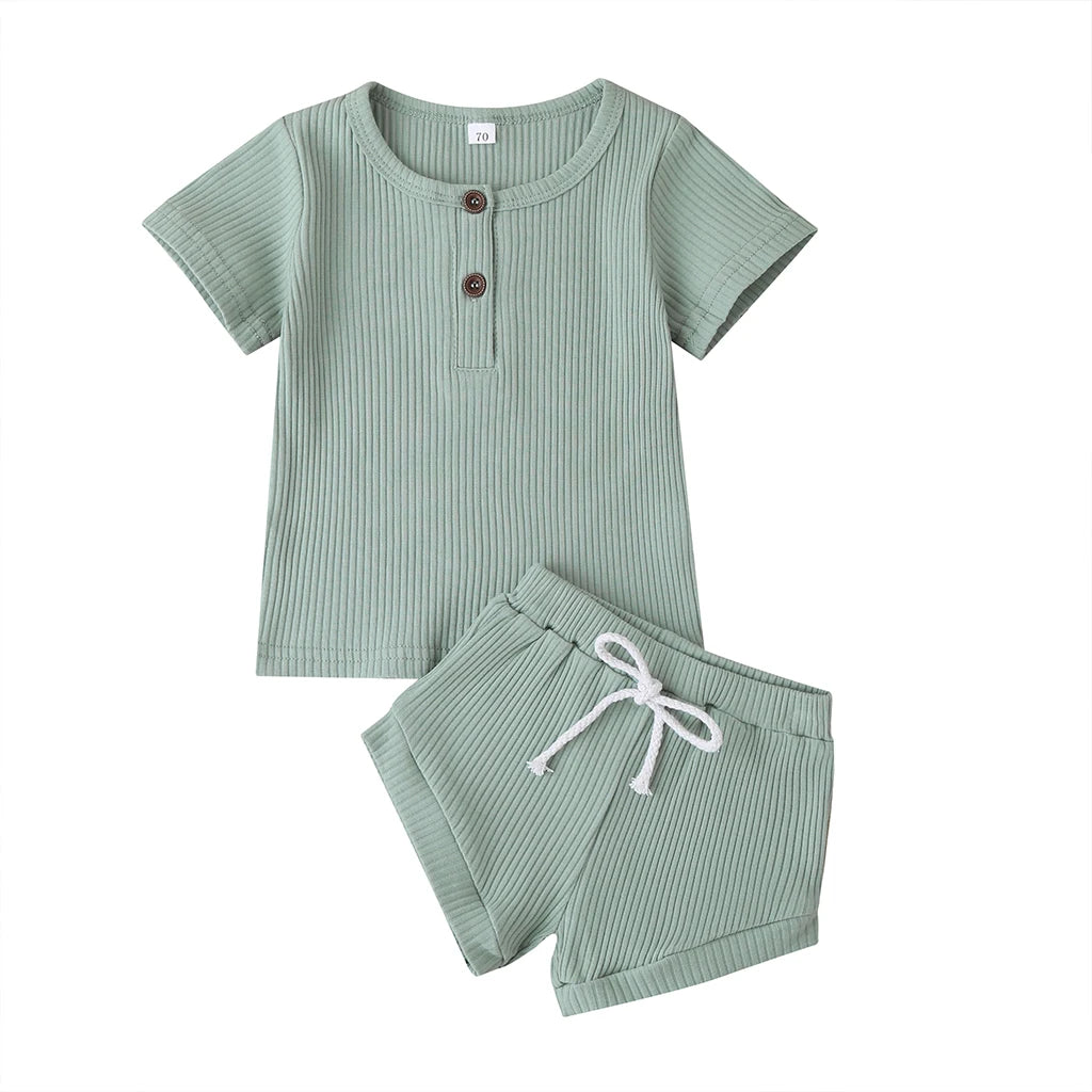 Toddler Boys Girls Summer Knitwear Set Short Sleeve T-Shirt and Solid Color Shorts Infant Outfits for Baby