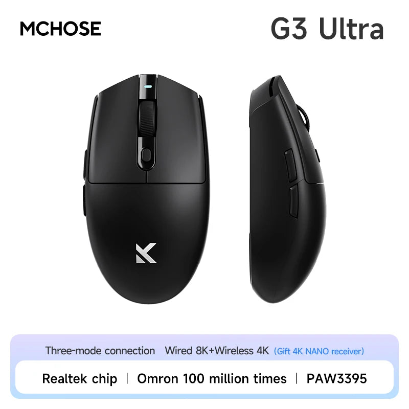 MCHOSE G3 Gaming Mouse Buletooth 2.4G Paw3311 12000DPI Tri-mode Wireless Lightweight Mouse Ergonomics Gamer Laptop PC