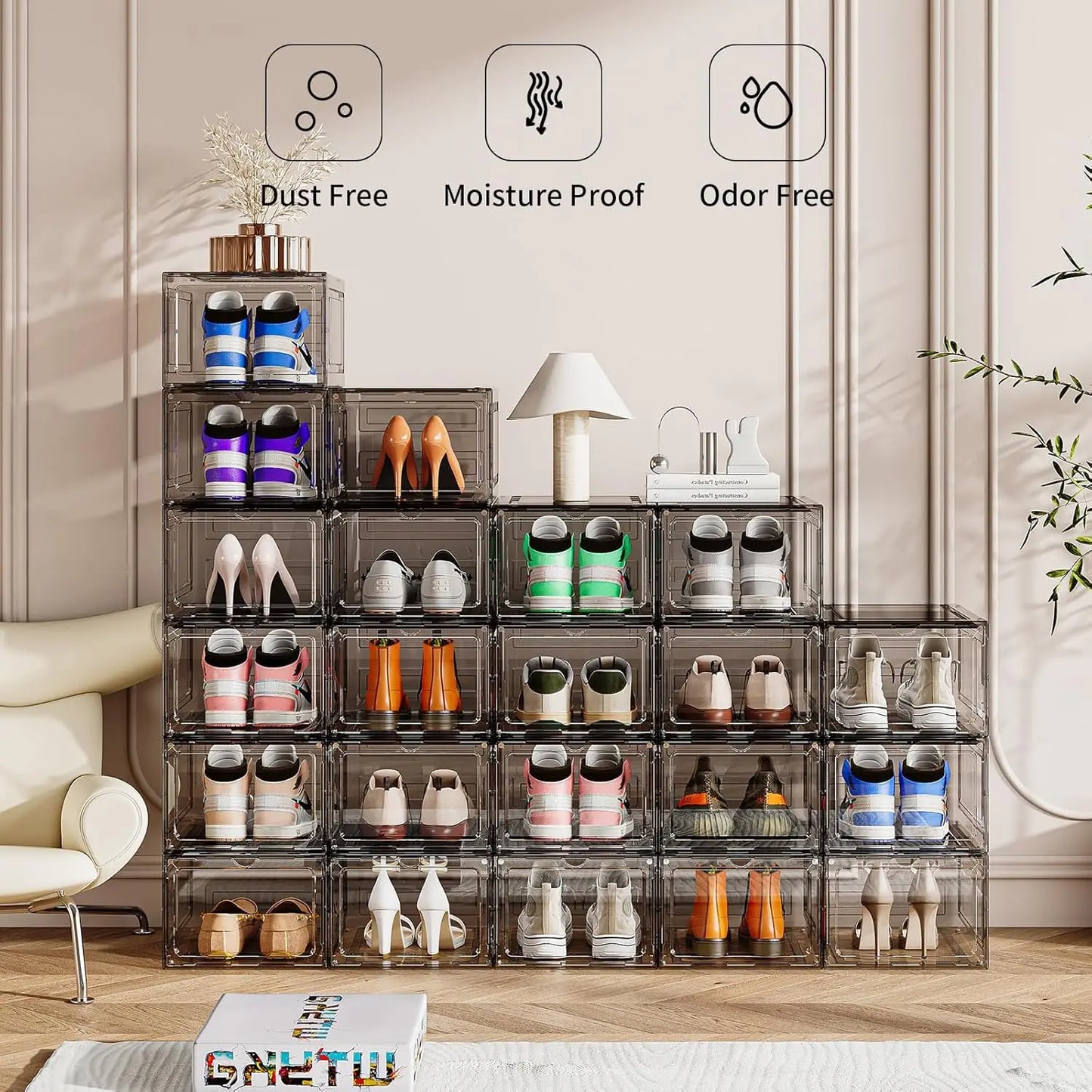 Large Shoe Boxes Clear Plastic Stackable 9 Pack Shoe Storage Organizer