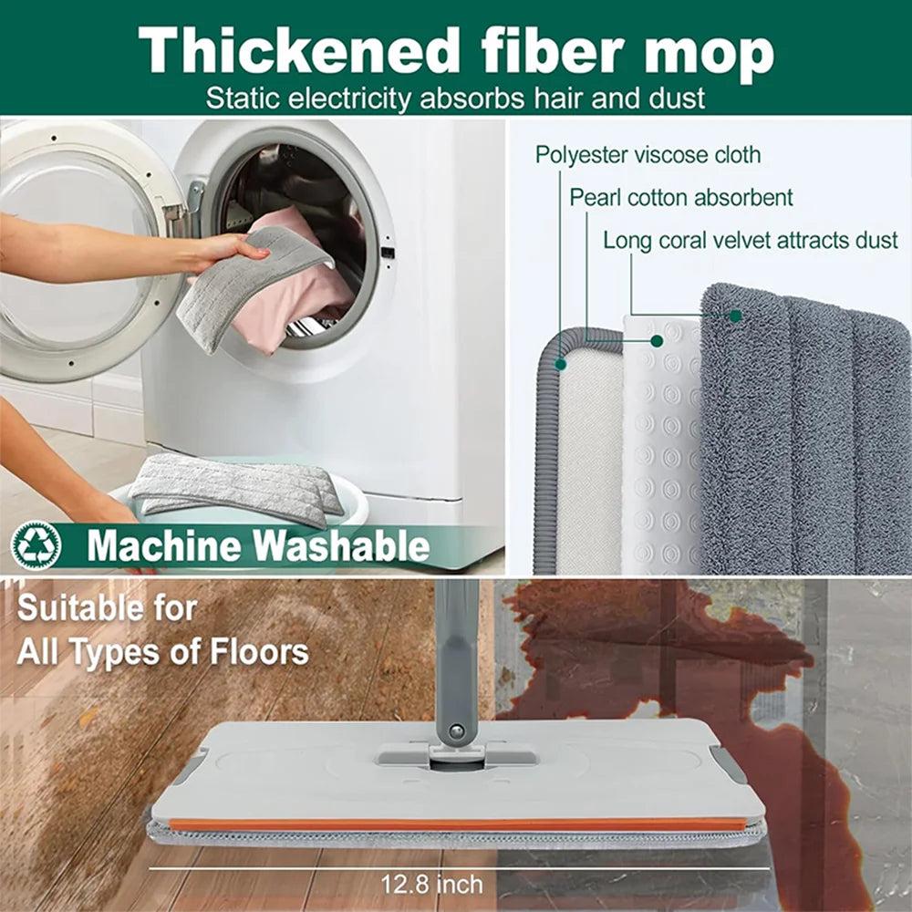 Mop and Bucket with Wringer Set Large Flat Floor Mop and Bucket Wet and Dry Use with 360° Rotatable Mop Head for Cleaning