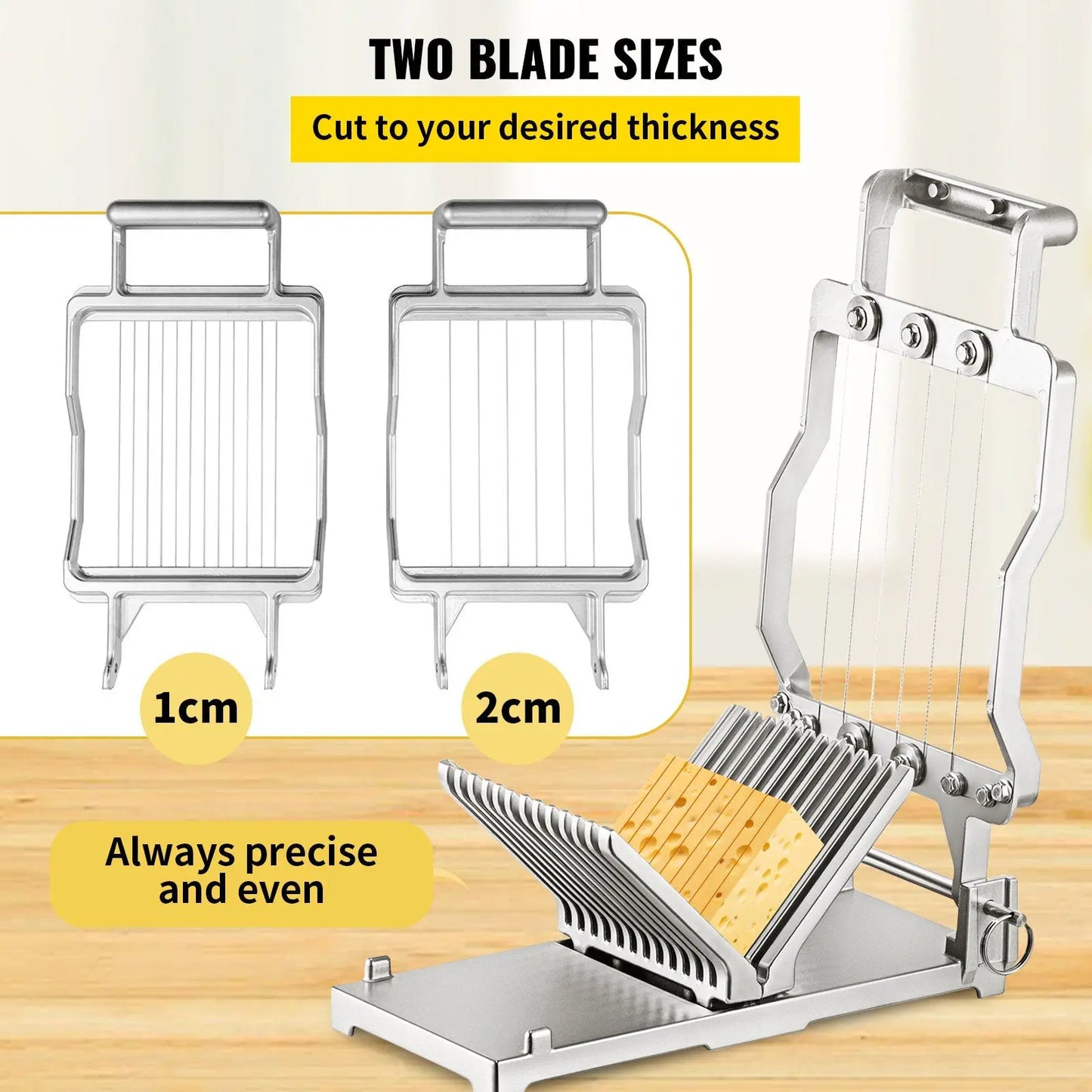 "Cheese cutter – 1cm/2cm wires, aluminum alloy. Commercial/kitchen use."