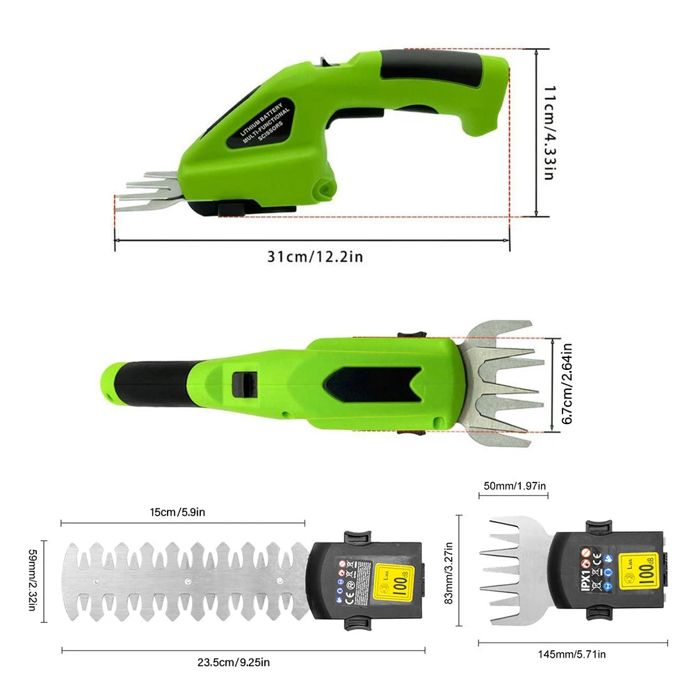 2 in 1 Cordless Grass Shear 2000mAh Battery Electric Grass Trimmer 7.2V Weeding Pruning Saw Shrub Shear Grass Weeding Mower Tool