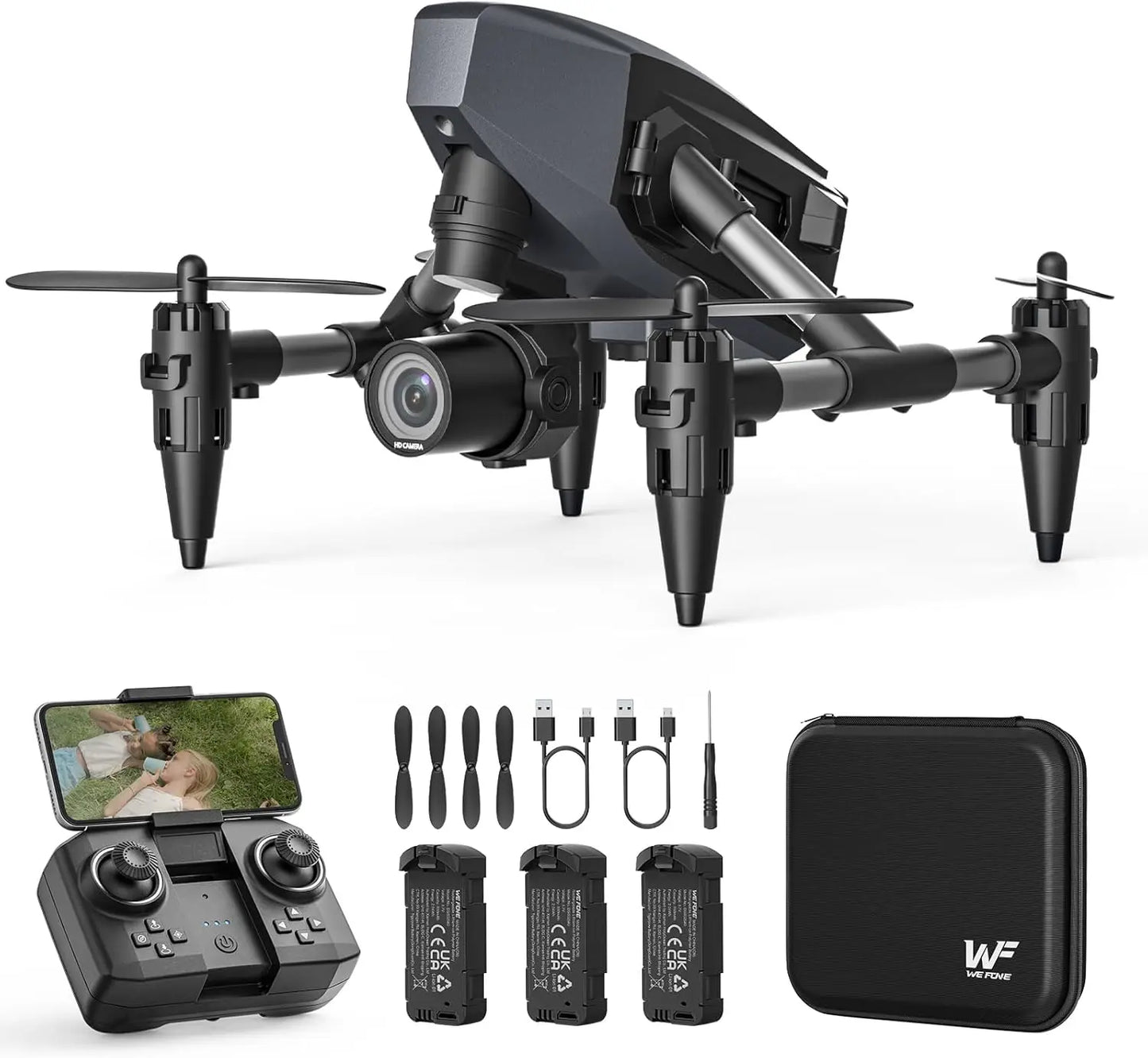 WeFone WF10 Mini FPV Drone 1080P, 3 Batts, 3D Flip, Easy Start, Gift，C0.