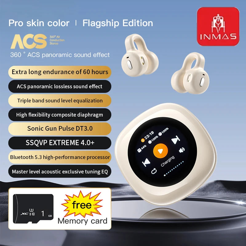 INMAS CT11 ANC Ear Clip Earbuds Wireless Bluetooth Display Screen Headphones Active Noise Reduction Earphones Waterproof Headset