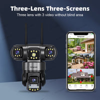 Hongnaer 12MP 6K Three Lens V380 Pro Outdoor Wireless Nigh Vision WiFi 4G Network PTZ Home CCTV 4G Sim Card WiFi Security Camera
