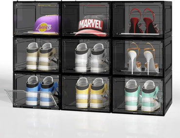 Large Shoe Boxes Clear Plastic Stackable 9 Pack Shoe Storage Organizer