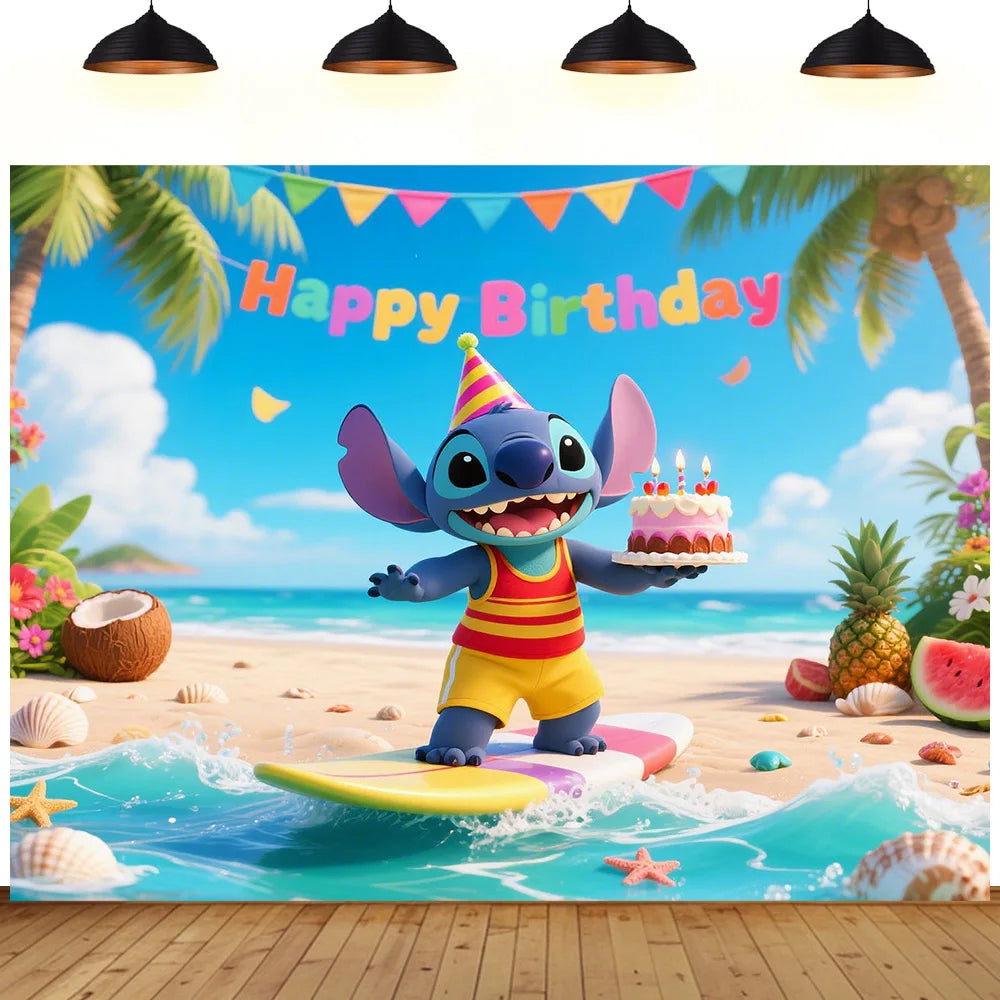Stitch theme background cute cartoon birthday party beach summer seaside children decoration Photography booth