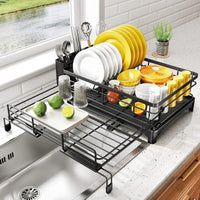 Dish Drying Rack - Extendable Dish Rack, Large Sink Drying Drainer for Kitchen Counter, Stainless Steel Dish Strainer