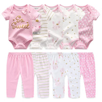 Kiddiezoom 10 Pcs/Lot Four Seasons Fashion Unisex Baby Boy Girl Clothing Set Soft Newborn Bodysuits+Pants Infant Outfit Gift