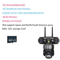 Hongnaer 12MP 6K Three Lens V380 Pro Outdoor Wireless Nigh Vision WiFi 4G Network PTZ Home CCTV 4G Sim Card WiFi Security Camera