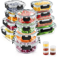 34pcs Glass Food Storage Containers with Lids Set, Airtight Glass Meal Prep Containers (17 Containers & 17 Lids)