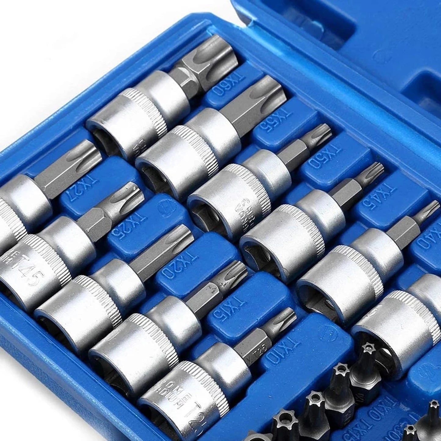 34PCS E-Torx Star Sockets Bit Set Male Female E-torx Security Bits 1/4" 3/8" 1/2" Drive   Workshop Handheld Tool