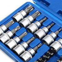 34PCS E-Torx Star Sockets Bit Set Male Female E-torx Security Bits 1/4" 3/8" 1/2" Drive   Workshop Handheld Tool