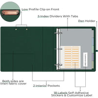 3 Ring Binder 2 Inch Clipboard with 5 Tab Dividers Self-Adhesive Labels Durable File Organizer Portable School Office Supply