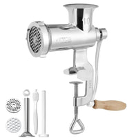 Manual Stainless Steel Meat Grinder with Tabletop Clamp, 2 Plates & Sausage Stuffer for home Kitchen, Restaurant & Butcher Shop