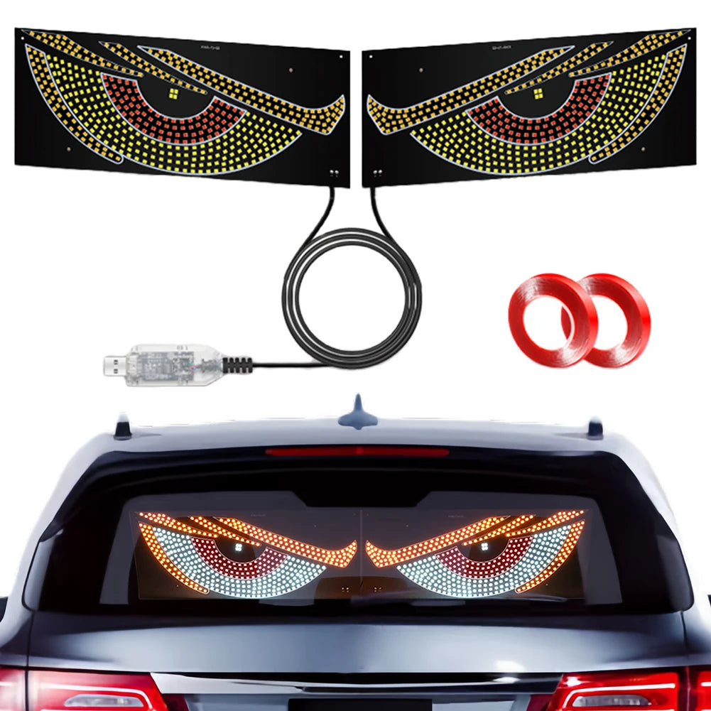 2Pcs LED Dynamic Demon Eyes Atmosphere Light USB Car Front Rear Windshield Glass Light Auto Decoration Accessories