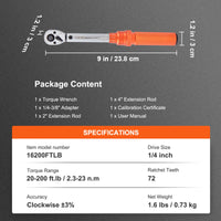 VEVOR 1/2" 1/4" 3/8" Mechanical Torque Wrench Set Precision Pointer Hand Tools Torque Wrench Mechanical Workshop Car Repair Tool