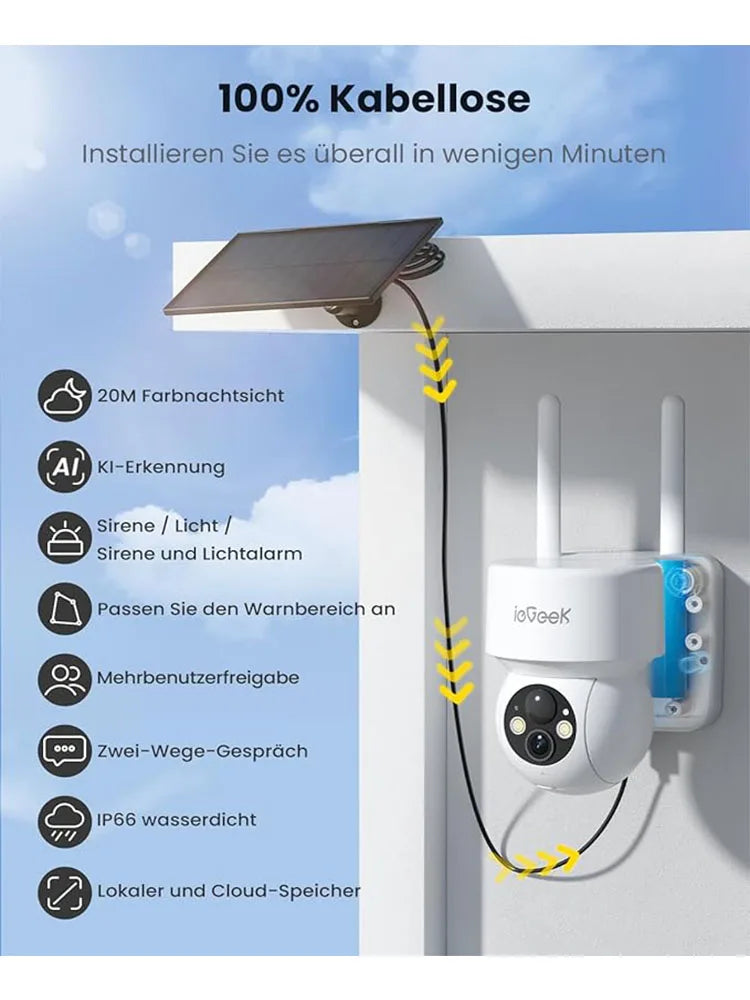 ieGeek  2K 3MP WiFi Security Cameras Wireless Outdoor,  for Home Surveillance, 360 PTZ Battery Powered Cam with Solar Panel