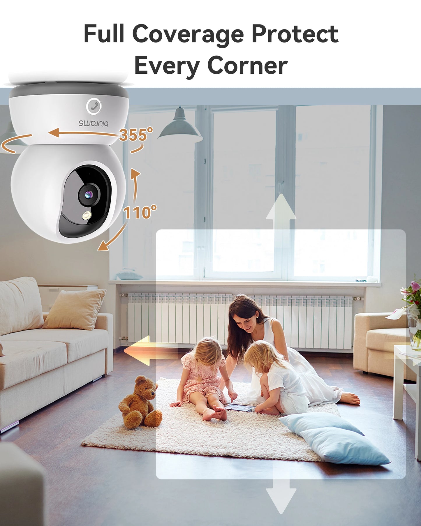 Blurams 2K Indoor Camera for Home Security, 360° Pet Dog Camera with Phone App, 2-Way Talk, One-Touch Call, Night Vision, 2.4GHz
