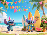 Stitch theme background cute cartoon birthday party beach summer seaside children decoration Photography booth