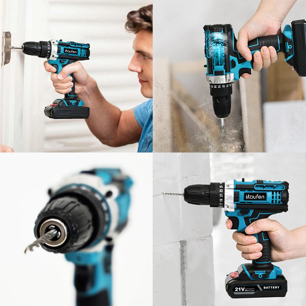 21V Cordless Drill Electric Screwdriver Electric Impact Drill Mini Wireless Power Driver DC Lithium-Ion Battery Power Tools