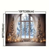 Winter Christmas Photography Backdrop  10x8FT Kid Family Party Portrait Snow Windows Scene Xmas Tree Gifts Background Banner