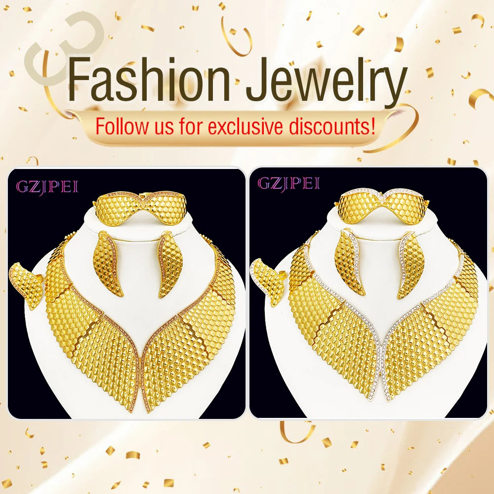 GZJPEI Big Jewelry Set Exaggerate Large Choker Necklace Bracelet Big Drop Earring Ring For Women Wedding Jewellery Gift 2025 NEW