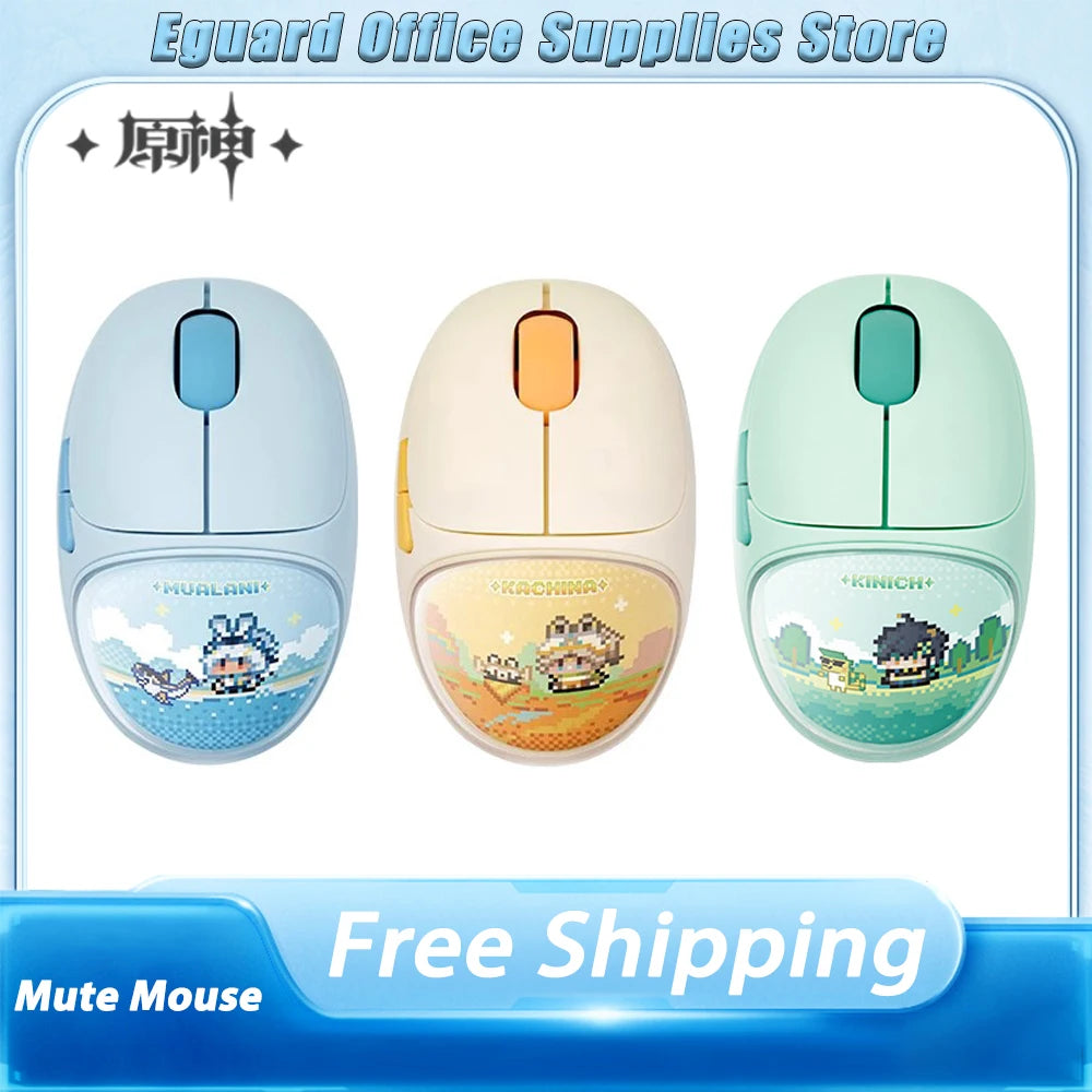 Genshin Mute Mouse Dual Mode 2.4G Bluetooth Wireless Office Mouse Kachina Kinich Mualani Mouse PC Accessories Office Mute Mice